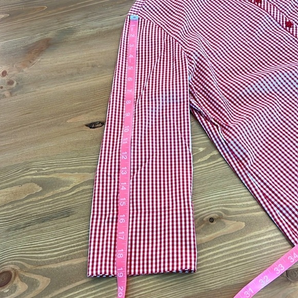Lafayette 148 New York Paget Red White Gingham Cotton Button Down Shirt Size M - Picture 12 of 13